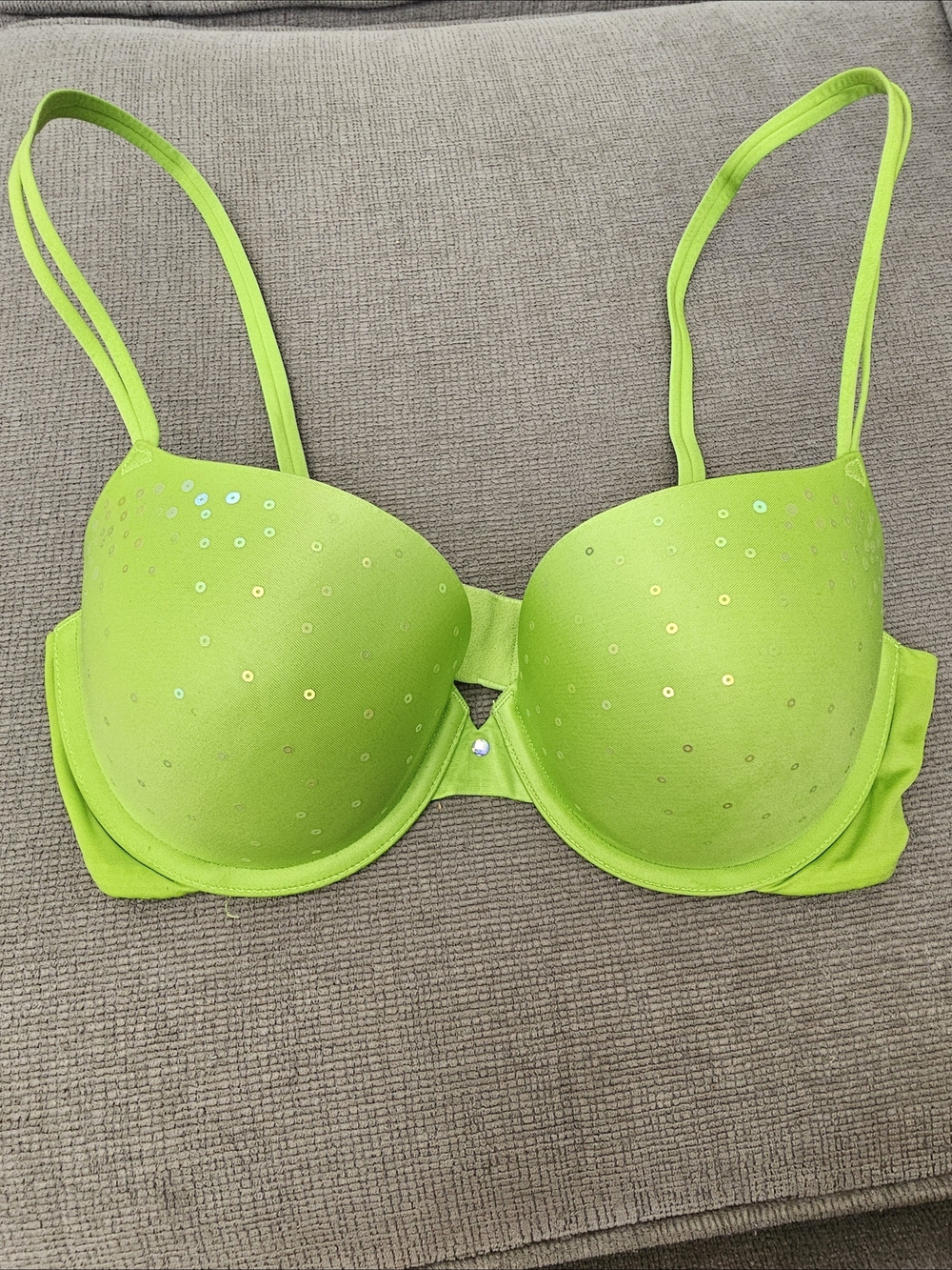 34D Victoria's Secret Neon Lime Sequin Push-Up Bra - Picture 3 of 14